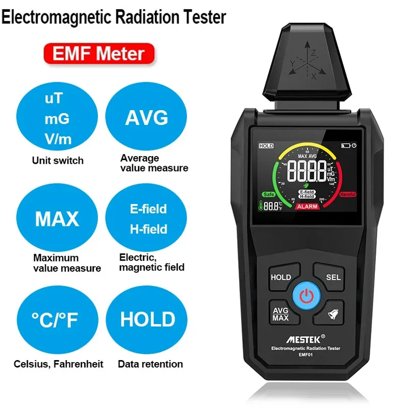 

Digital EMF Meter Professional Electromagnetic Radiation Detector Temperature/Electric Field/Magnetic Field Radiation Detector