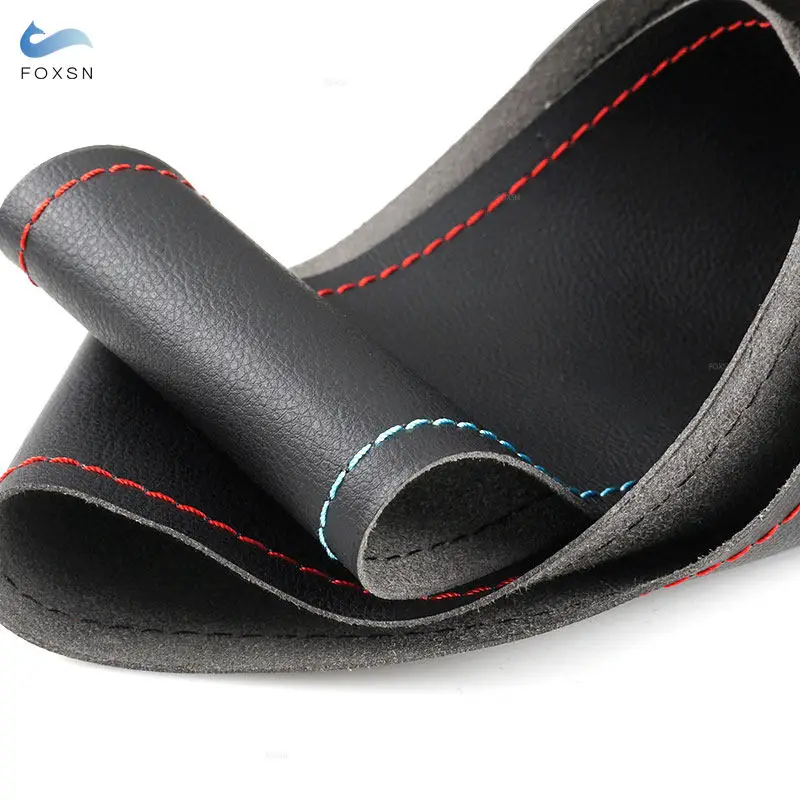 Black-red blue lines Perforated Leather Car Steering Wheel Cover For BMW M Sport F20 F21 F45 F22 F23 2014-2019 F30 F31 F34 F32