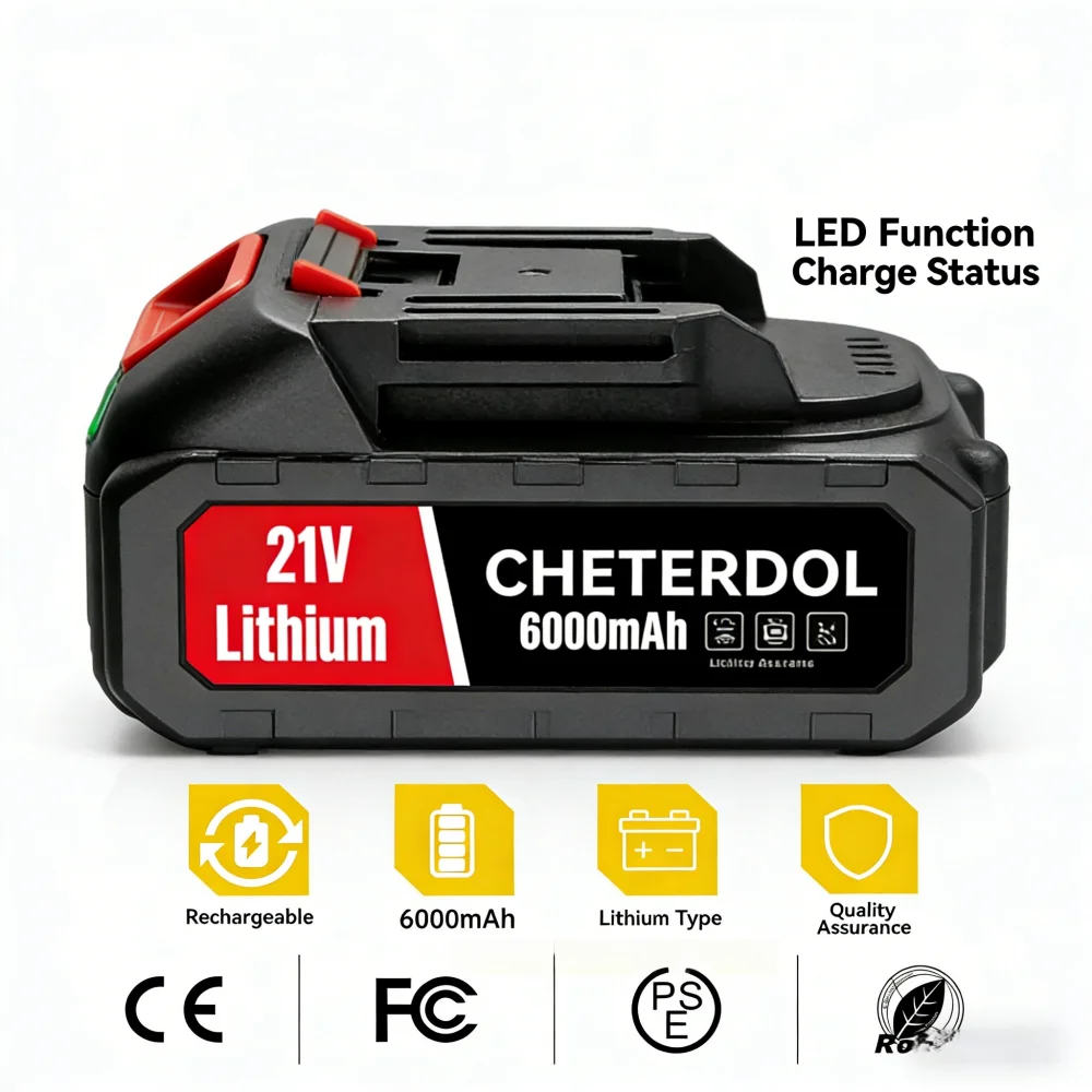 

21V 6000mAh Rechargeable Lithium Ion Battery with Capacity Indicator Compatible for Makita BL1830 BL1840 BL1850 Power Tool