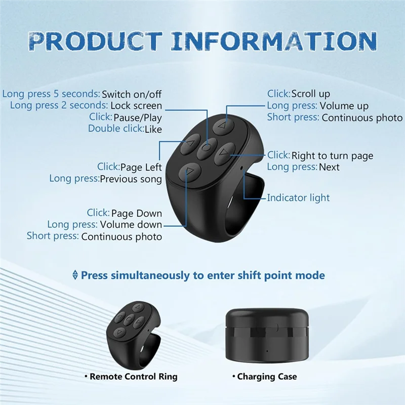 SQPP-télécommande Bluetooth sans fil du bout des doigts, télécommande du bout des doigts, retourneur de Page d'application de télécommande pour tablette de téléphone