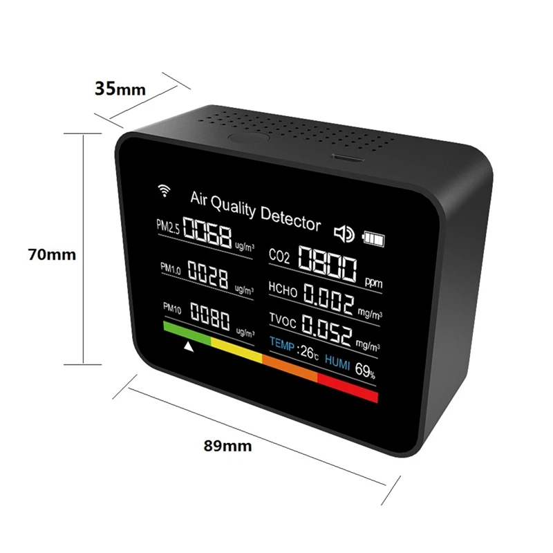 13 In 1 Tuya WIFI Air Quality Monitor CO2/TVOC/HCHO/PM2.5/PM1.0/PM10/Temperature/Humidity/Time/Date/Alarm/Timer