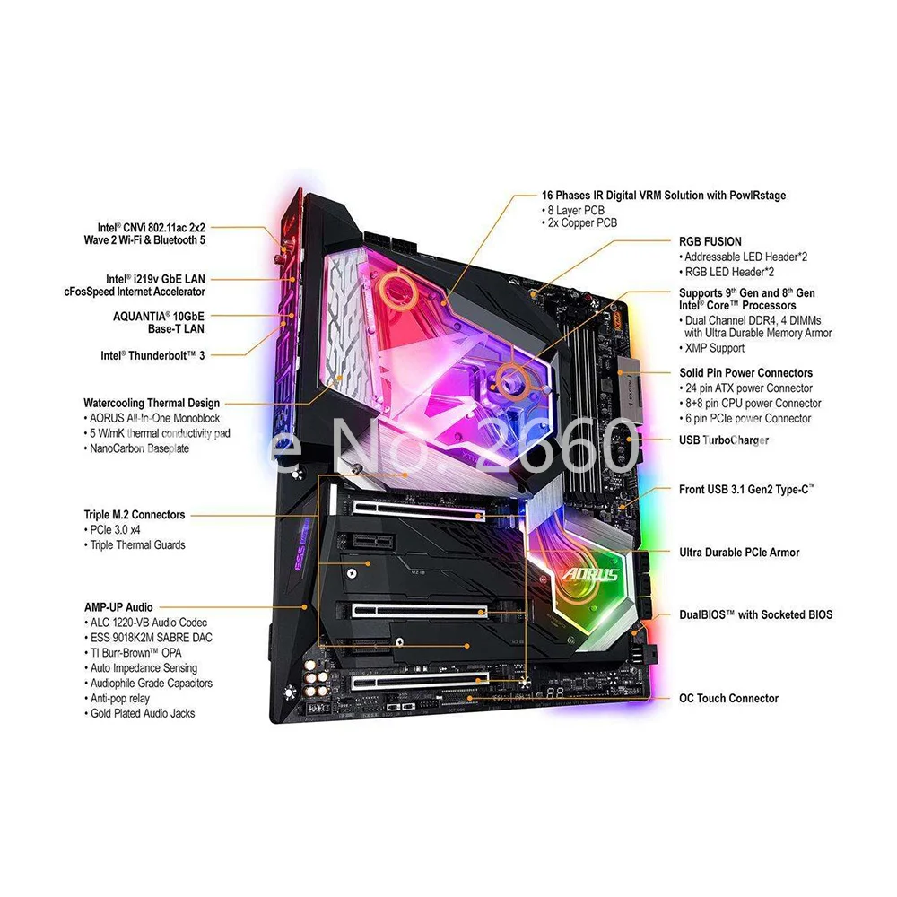 Gigabyte-Z390 AORUS XTREME RELÓGIO Placa-mãe, E-ATX, LGA1151, DDR4, 128GB, Novo