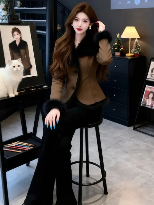 

Женская приталенная куртка в корейском стиле с пуговицами и длинными рукавами, круглым вырезом, для повседневной носки зимой