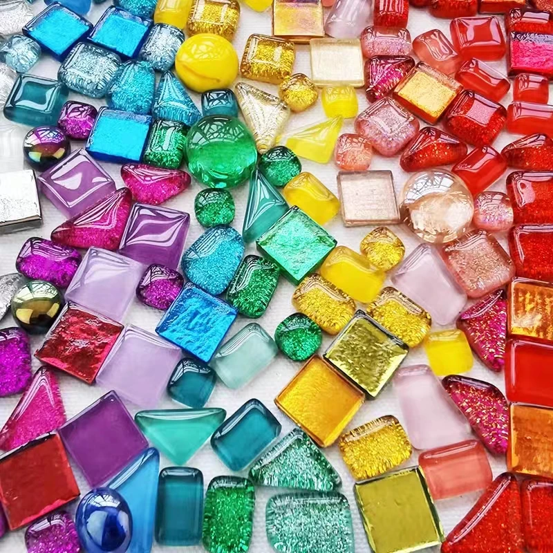 Mosaic Tiles for Crafts Blue  Shine Assorted Color 50pcs Glass Glitter Mosaic Supplies Pieces Bulk Square Shape Home Decoration