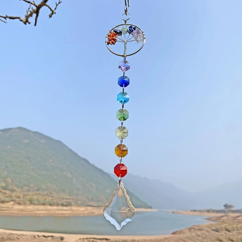 7 Stones Healing Crystals Feng Shui Hanging Ornament Wall Window Home Decor Meditation