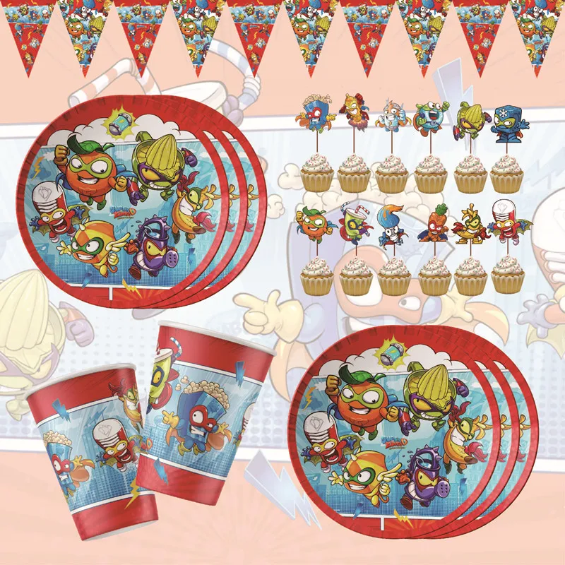 Juego Superzings Theme Supplys placa Banner tazas cosas pajitas Super Zings decoraciones para fiestas de cumpleaños juguete