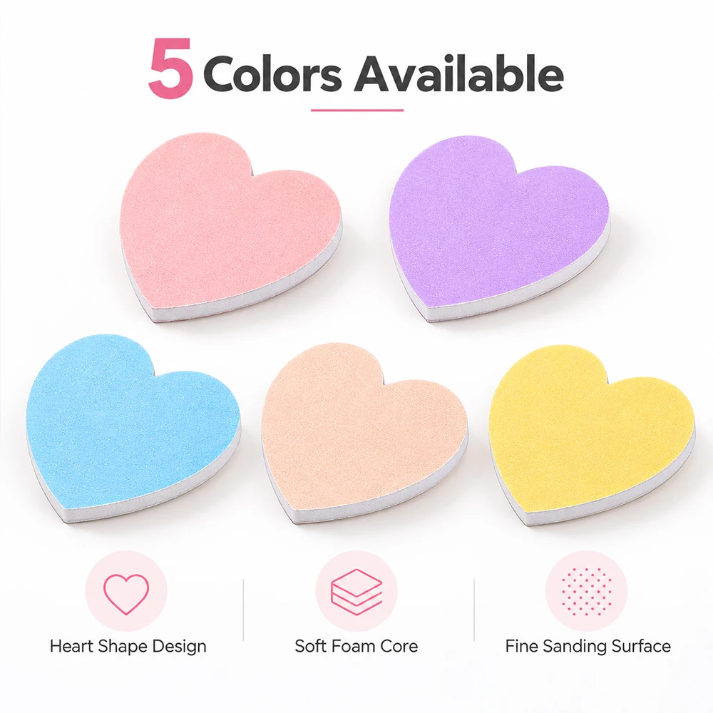 50Pcs Klimonla Nail Files Portable Heart-Shaped Nail Art Files Professional Double Side Manicure Sanding Buffer Files