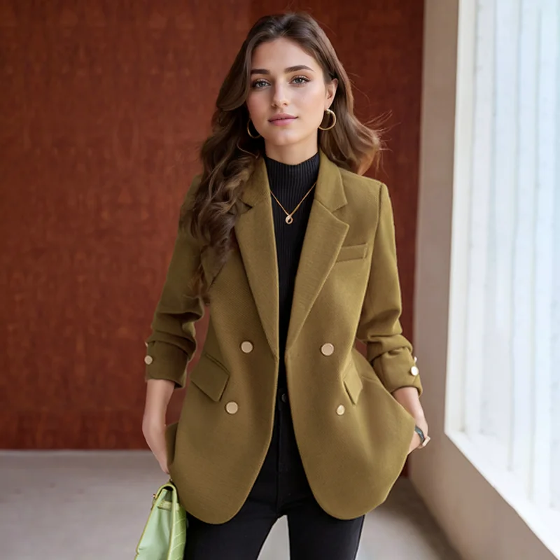 ZJYT Autumn Winter New Coats Women 2024 Korean Style Blazers Mujer Double Breasted Thick Jackets Casual Outerwears Plus Size