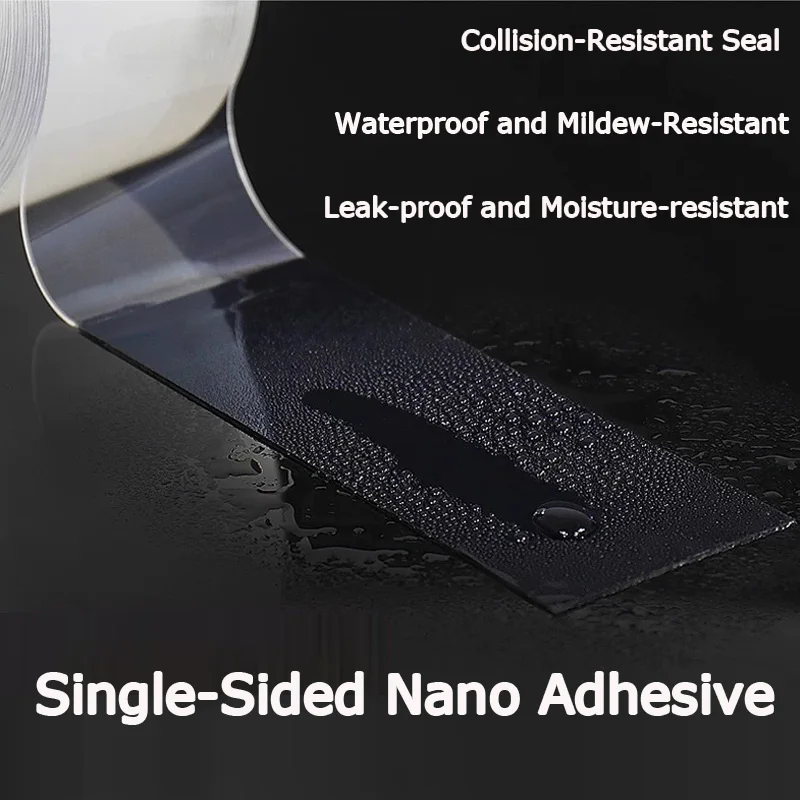 شريط لاصق قوي نانو من جانب واحد مع شريط حماية من السيليكون مضاد للتصادمات، صنبور شفاف ناعم وواسع وسميك #4