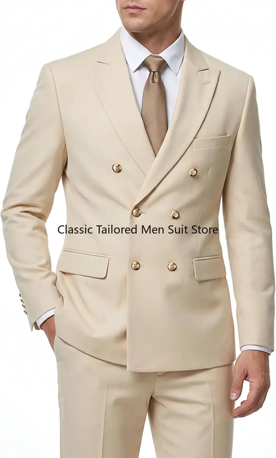 

2 Piece Mens Suit Slim Fit Double Breasted Jacket and Pants Set Peak Lapel Blazer for Wedding Prom Party