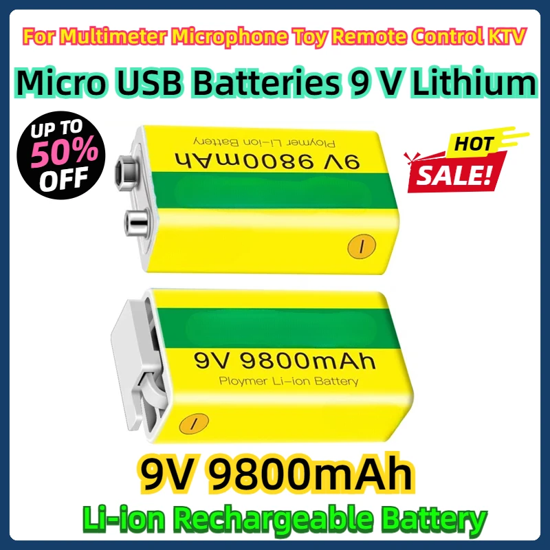 

For Multimeter Microphone Toy Remote Control KTV 9V 9800mAh Li-ion Rechargeable Battery Micro USB Batteries 9 V Lithium