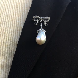 Natural Fresh Water Baroque Pearl Brooch For Women Fashion Jewelry Cute Romantic Bowknot Style Matching With Suit Hat Elegant
