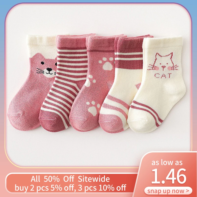 الأطفال الكرتون الأميرة الجوارب ، الدفء الجوارب القطنية للأطفال ، طفلة الجوارب ، الوردي القط الأحذية ، الشتاء ، 5 زوج #1