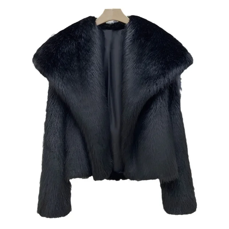 2026 New Fashion Women's Elegant Casual Trendy Loose Turn-down Collar Simple Basic Faux Fur Cardigans Female Clothes Coats Tops