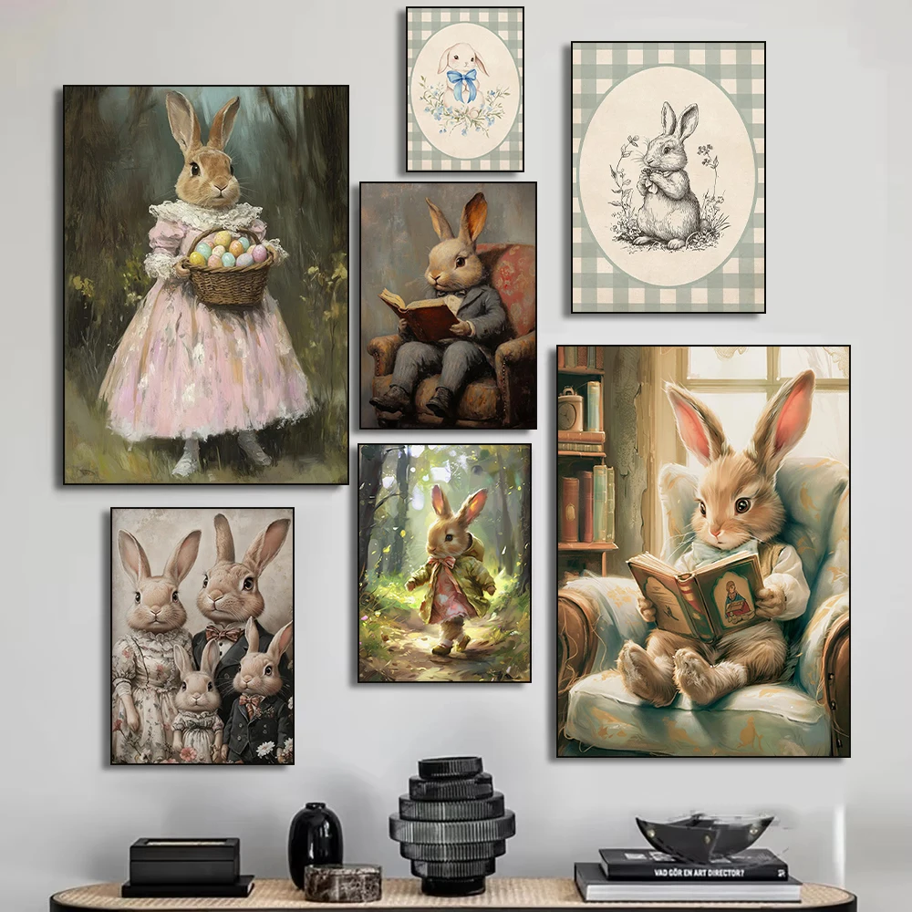 

Cute Bunny Family Rabbit Reading Poster Print Diamond Painting Wall Art Picture Nursery Kids Room Home Decor Cuadros