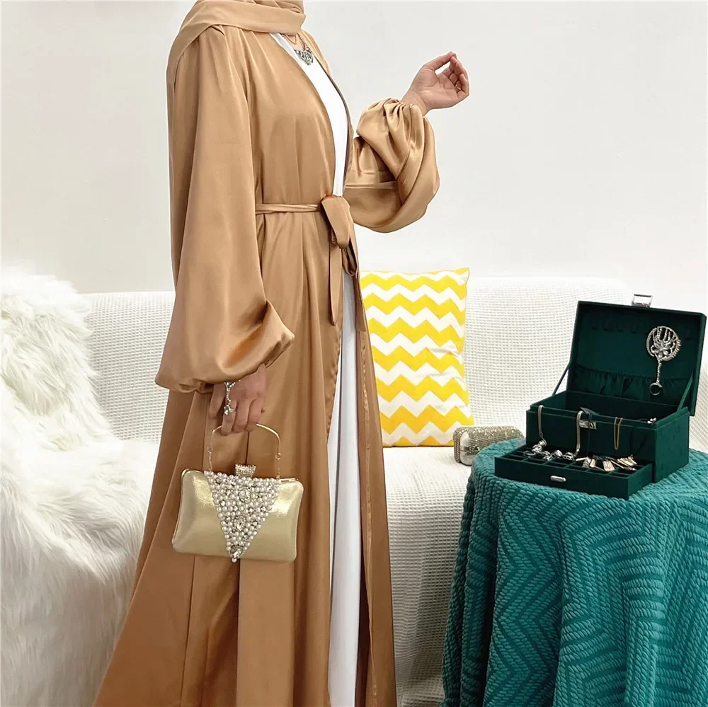 Eid Open Abayas for Women Muslim Dress Satin Khimar Hijab Dresses Kaftan Ramadan Mubarak Abaya Jilbab Dubai Robe Islam Clothing