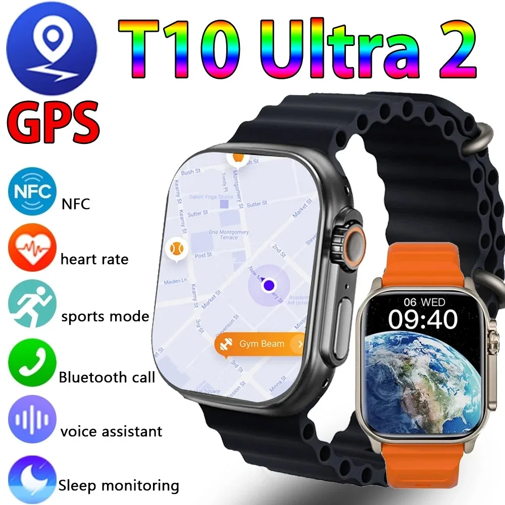 2024 T10 울트라 2 스마트 워치 남성용 49mm 시리즈 8, 2.3 인치 AMOLED 스크린, NFC 나침반, 애플 워치 IWO 울트라 8 스마트워치용 방수 