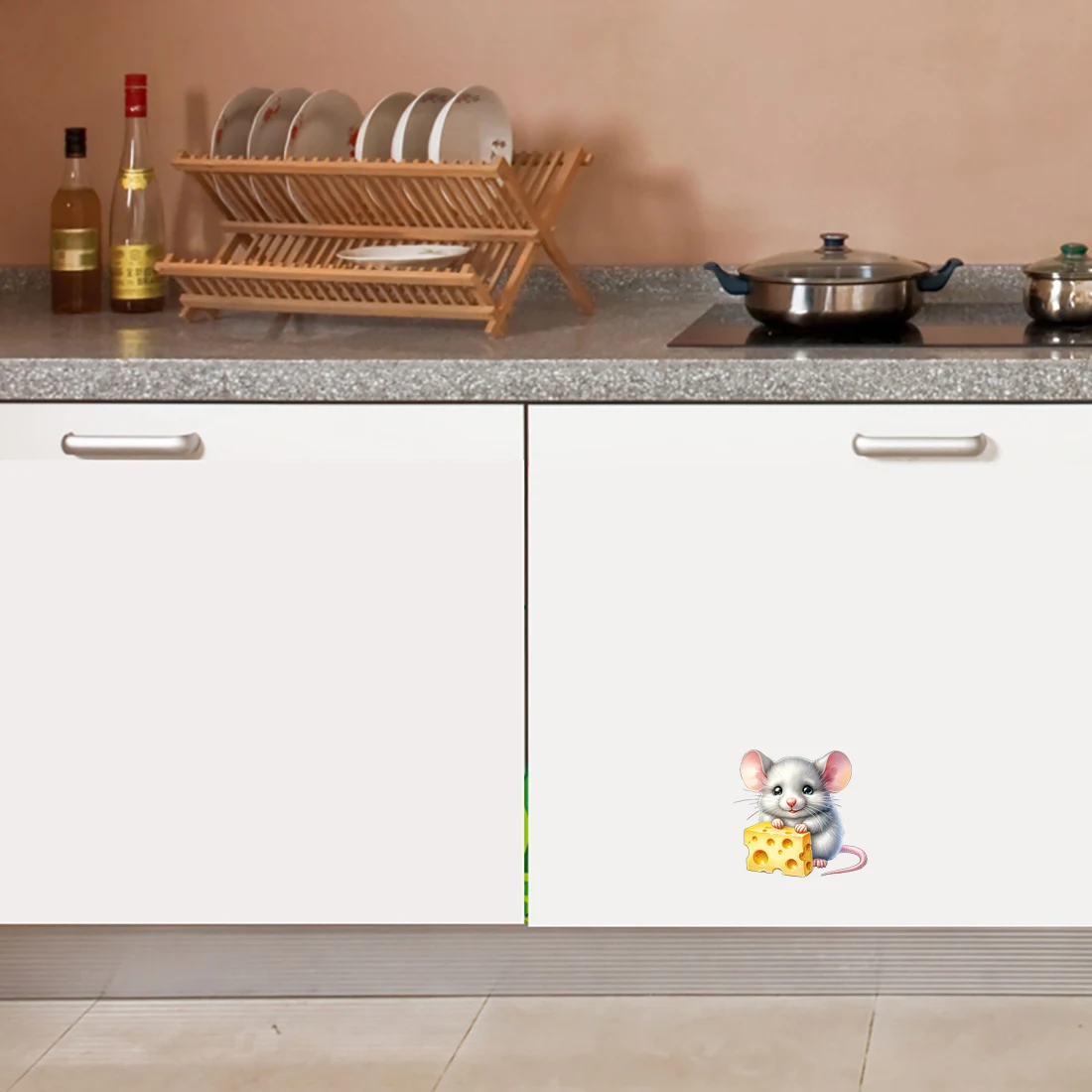 Three Ratels CD128 Funny little mouse cartoon wall stickers for home decoration kitchen refrigerator decals