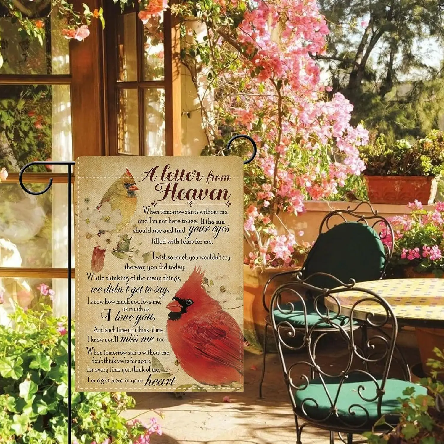 Dyrenson Memorial Cardinal A Letter From Heaven Decorative Garden Flag, Vintage Red Birds Cemetery Yard Outside Home Decorat WWP
