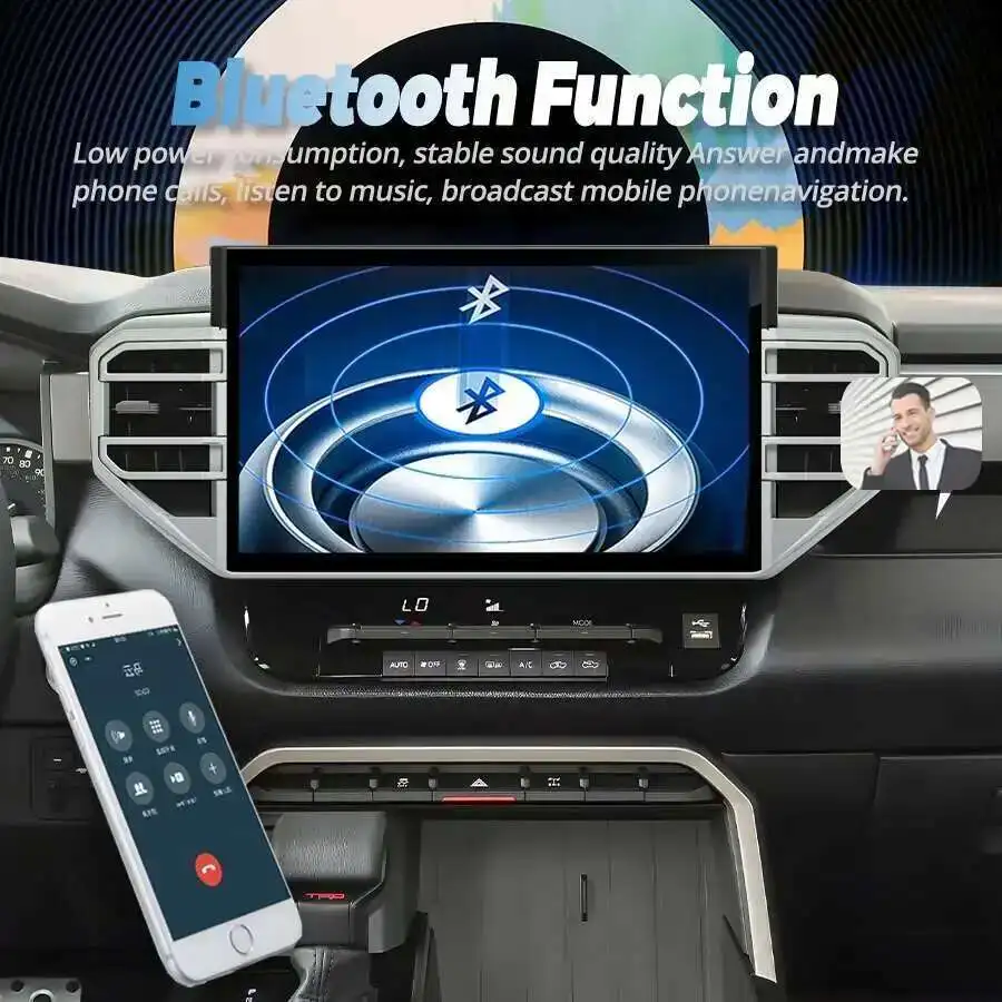 مشغل وسائط متعددة HU ستيريو 14.6 بوصة شاشة QLED لتويوتا تندرا 2020-2024 سيكويا أندرويد 14 CarPlay نظام تحديد المواقع والملاحة راديو السيارة
