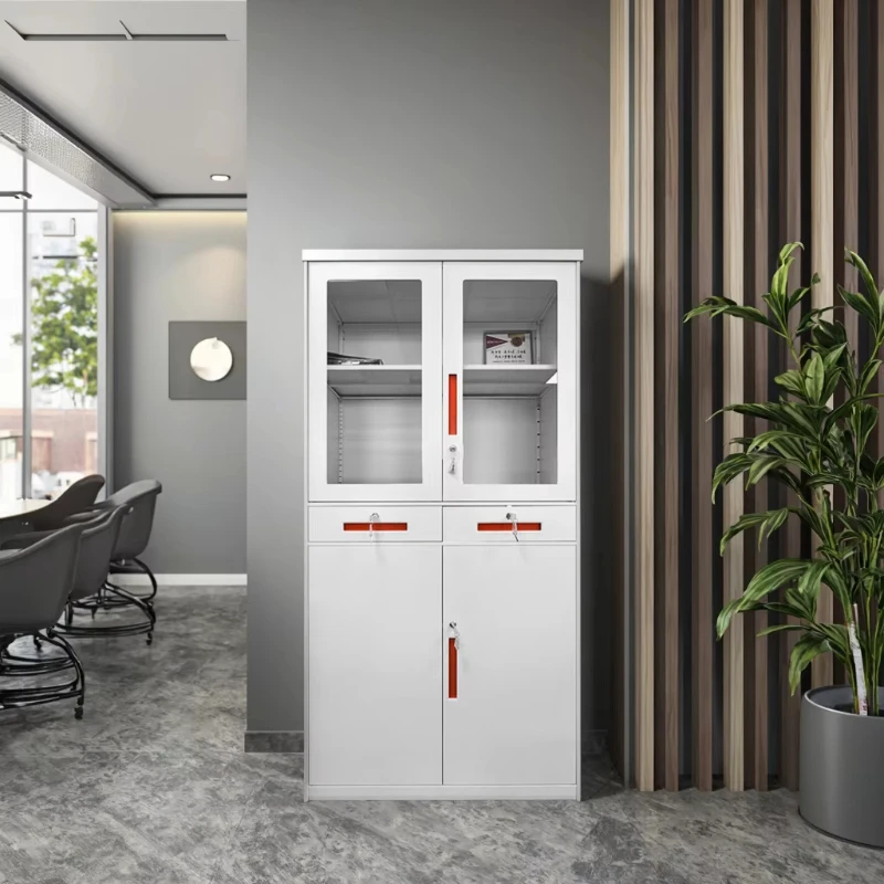 

4-door steel storage file cabinet rust-proof with orange handles for office or school study