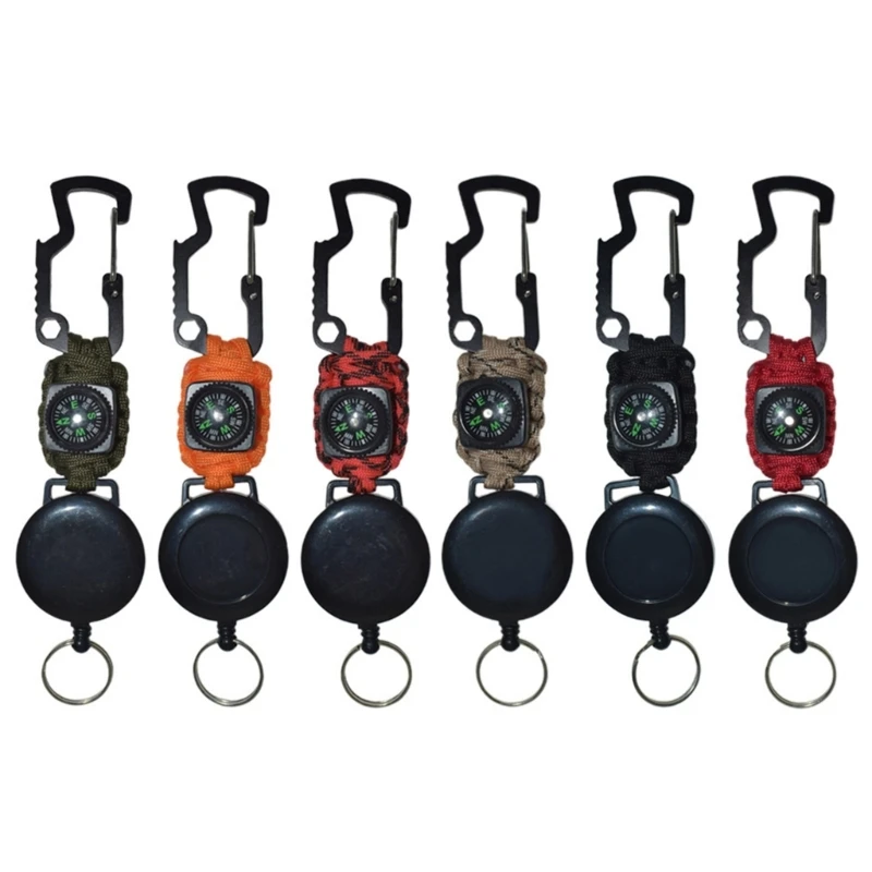 2024 New Heavy Duties Badges Multitool Coiled Steel Cable Compasses Carabiner Keyrings