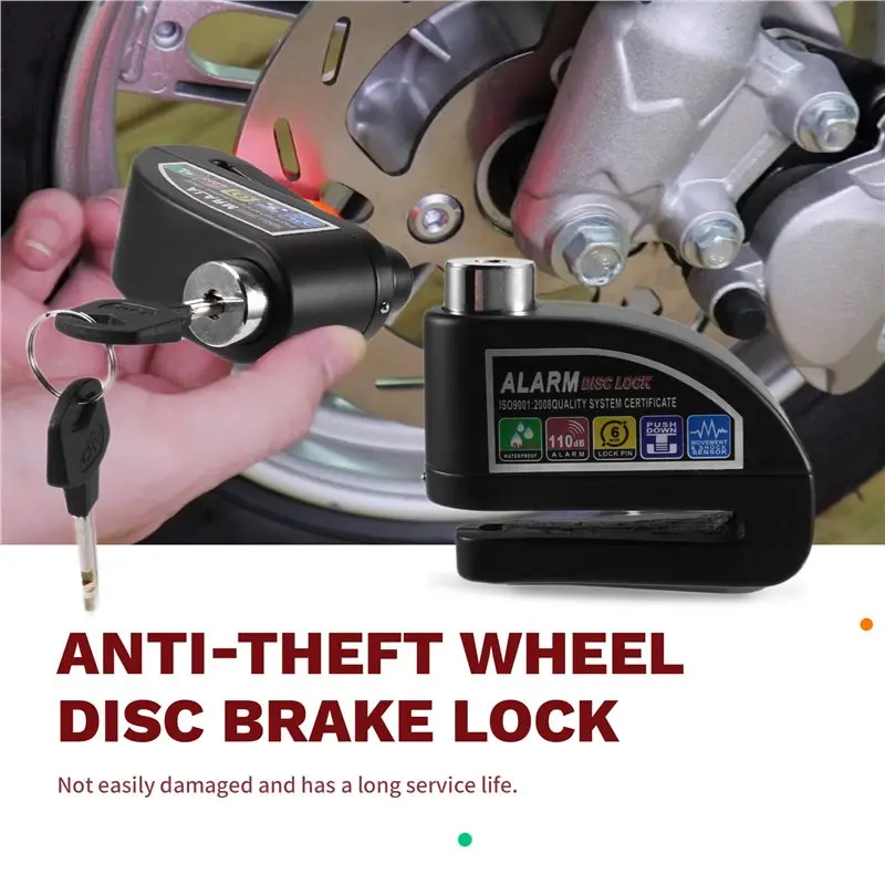 B92B-ล็อคดิสก์เบรกกันน้ำสำหรับรถจักรยานยนต์ สกู๊ตเตอร์ จักรยาน ป้องกันการโจรกรรม พร้อมสัญญาณเตือนภัย ป้องกันล้อ