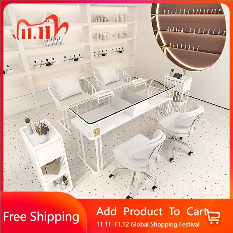 

Regale Glass Nail Table White Vacuum Cleaner Station Nail Table Designer Station Aesthetic Scrivania Per Unghie Lounge Furniture