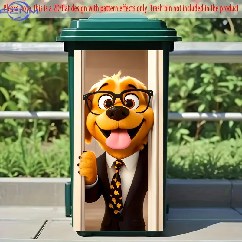 1pc 2D/Flat Trash Can Sticker, .01*cm, Pattern of a Dog in a Suit, Glasses and Tongue - out, Fun and Creative Trash Can Sticke