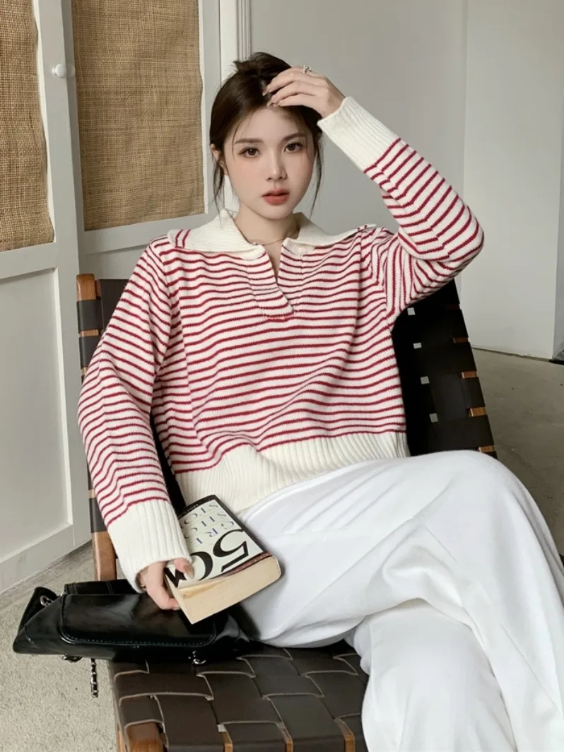 حجم كبير ort فضفاضة تناسب طويلة Sve مخطط اللون بلو سترة للنساء الخريف الشتاء Faion كلية Sle التخسيس الأعلى