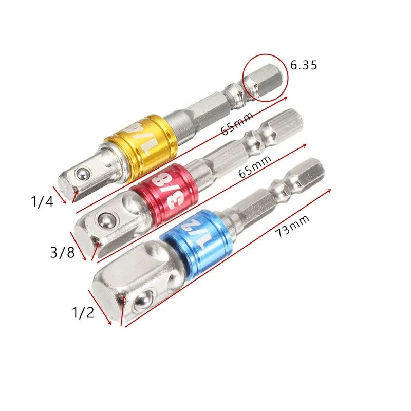 Vỏ Máy Khoan Ổ Cắm Adapter Dành Cho Tác Động Điều Khiển Với Chuôi Lục Giác Để Ổ Cắm Vuông Khoan Thanh Mở Rộng Bộ 1/4 "3/8" 1/2 Bit Bộ