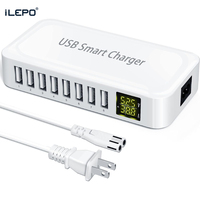 8-Ports USB Charger with LED Digital Display 8A Max 2.4A 40W USB Hub Charger for iPhone 15 14 iPad Samusng S23 S22 Xiaomi