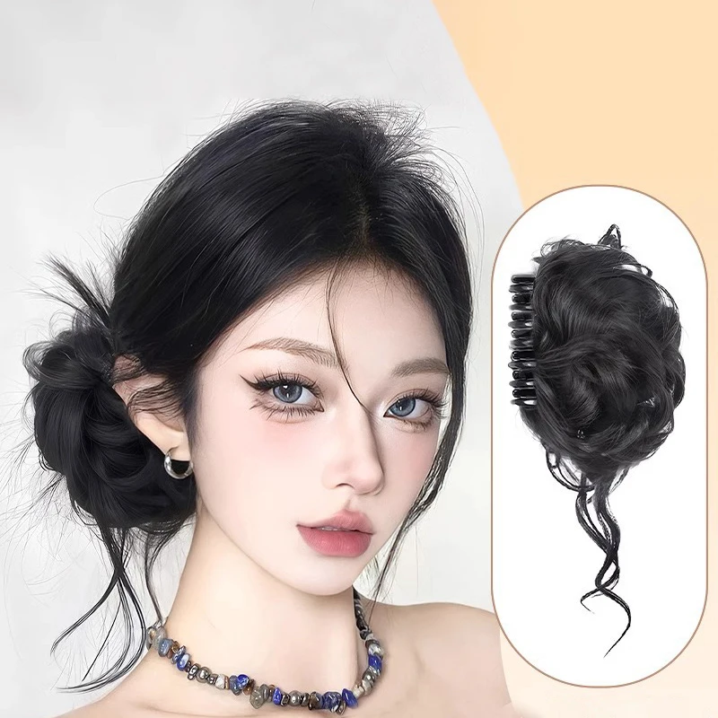 Synthetic Ball Head Wig Qianjin Flower Bud Head Grab Clip Hair Artifact High Skull Top New Chinese Style Wig Ring