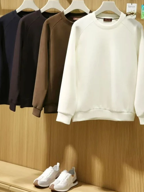 

Мужской роскошный свитшот из ацетата и шерсти Lenzing с длинным рукавом и круглым вырезом, приятный к телу, универсальный базовый слой для осени и зимы