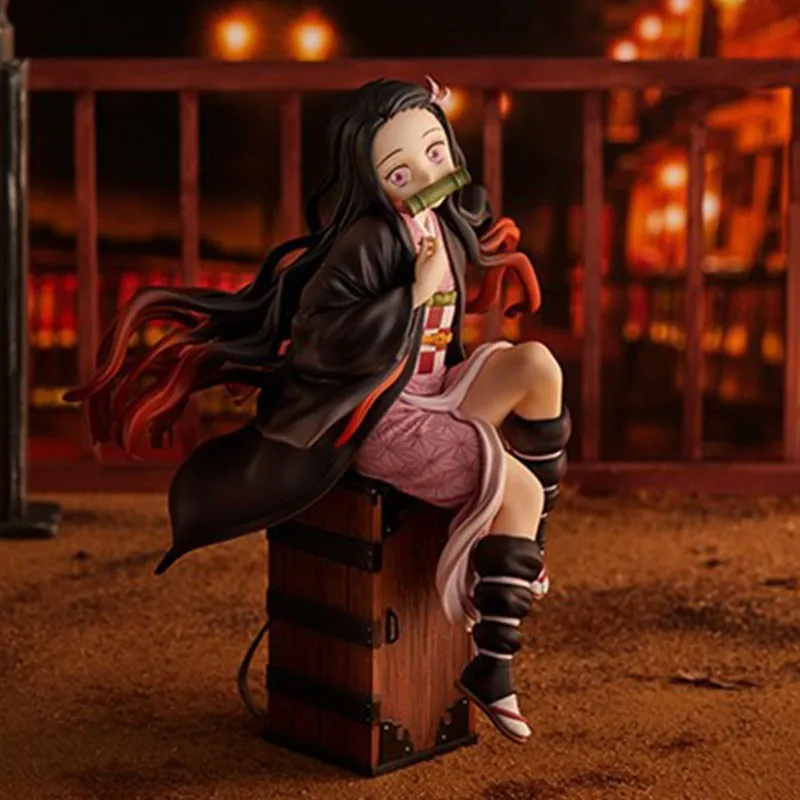 Image of 15CM Demon Slayer Kamado Nezuko Sitzende Figur PVC-Spielzeug Geschenk Sammlerbox Dekoration Desktop-Kollektion Dekoration