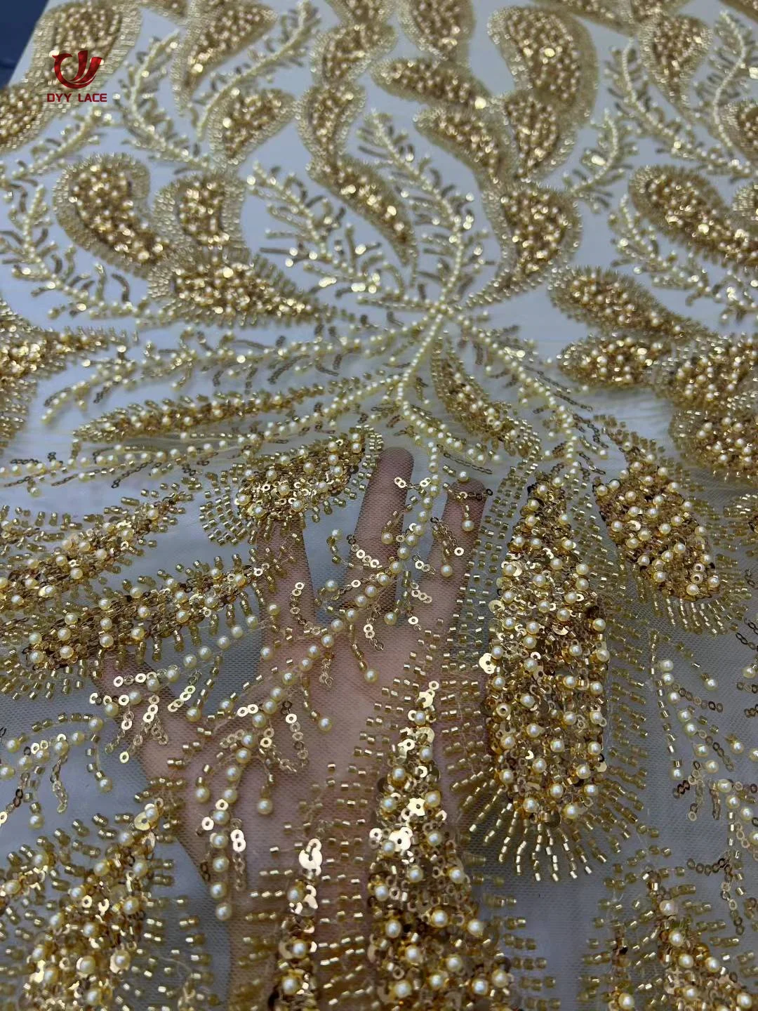 5 Yards Luxury African Sequins Beaded Lace Fabric 2025 High Quality Groom Nigerian Wedding Bridal Embroidery French Tulle Lace