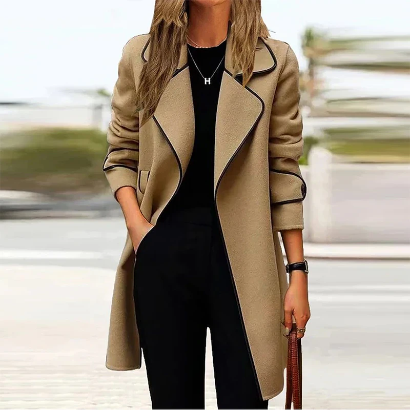 Elegant Women Coat Long Jacket Women Blazers Autumn Winter Tweed Coat For Women Turn Down Collar Long Sleeve Casual Outerwear