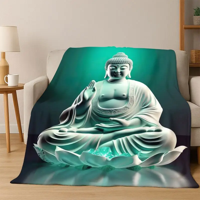Couverture en flanelle douce et chaude avec motif de Bouddha Shakyamuni, idéale pour la chambre à coucher, le salon, le lit, les voyages, le camping, les pique-niques, ou comme cadeau