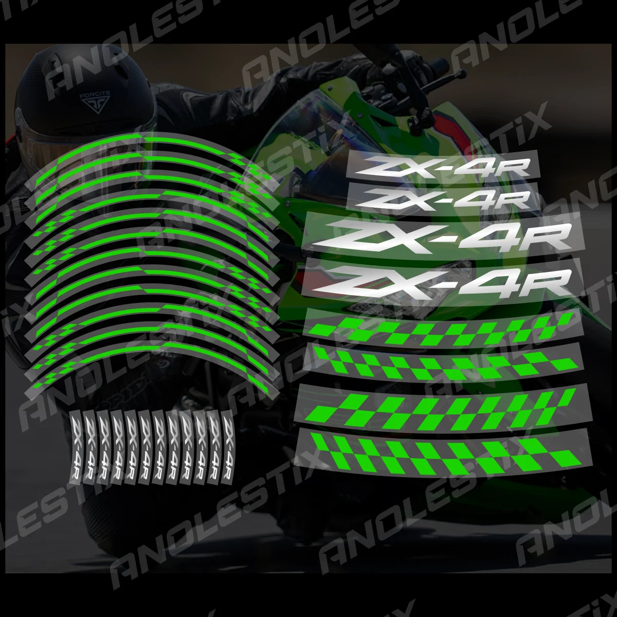 AnoleStix Reflective Motorcycle Wheel Sticker Hub Decal Rim Stripe Tape For ZX-4R ZX4R