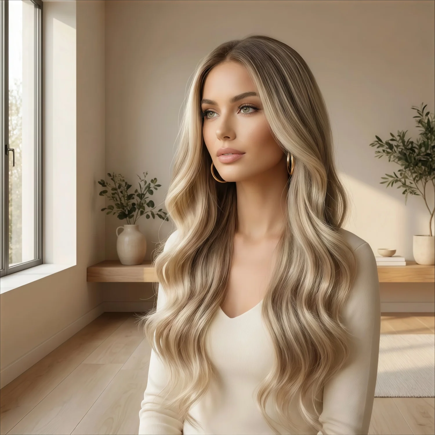 Gradient Brown Gold Long Loose Wavy Synthetic Wig 26 Inch Heat Resistant Fiber Daily Party Wig For Women image 5