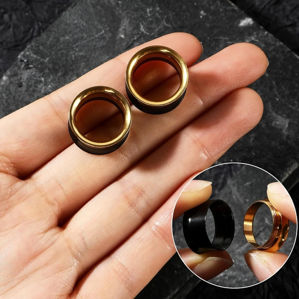 Edelstahl-Ohr-Tunnels, doppelt ausgestellte Tunnel, Patchwork-Farben, hohle Ohrringe, Körperschmuck für Männer und Frauen, 2G-5/8 Zoll – Detail 7