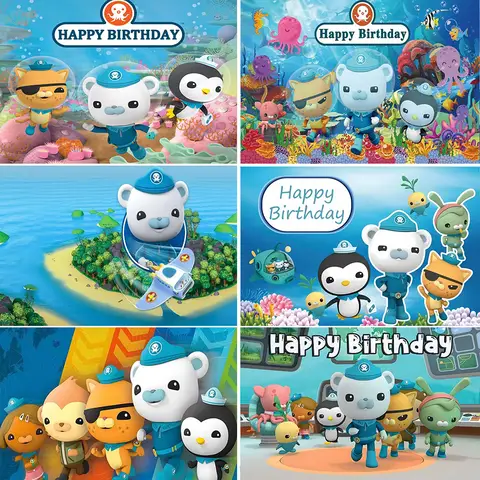 만화 Octonauts 테마 어린이 생일 파티 수중 세계 바다 용감한 Adventrue 소년 배너 배경 사용자 정의 장식 소품
