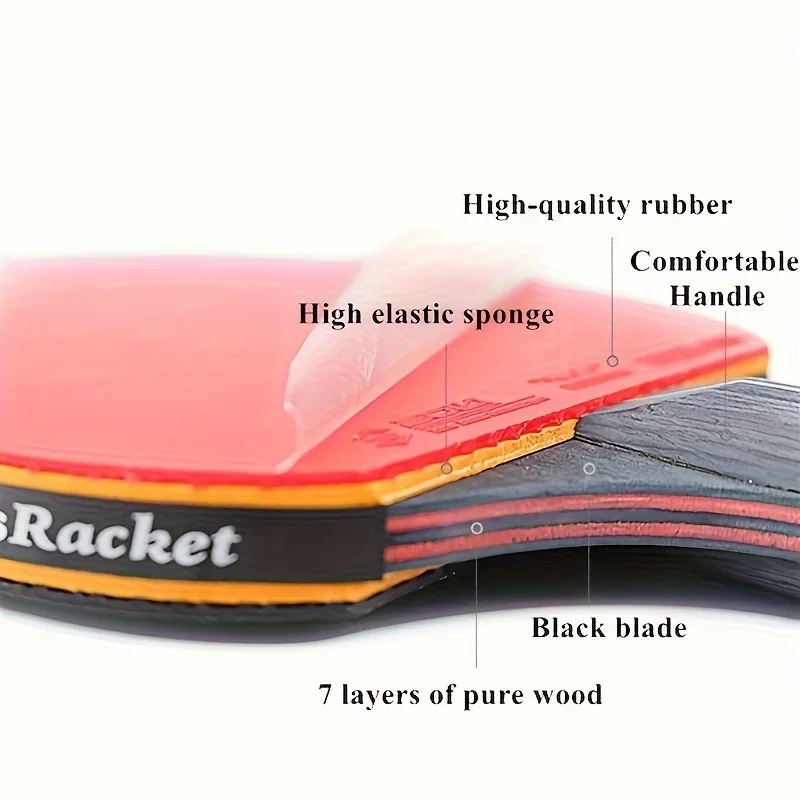 Two Professional Table Tennis Rackets, Star-Rated Table Tennis Rackets, Double-Sided Rubber Rackets with Bag and Three Ping Pong Balls