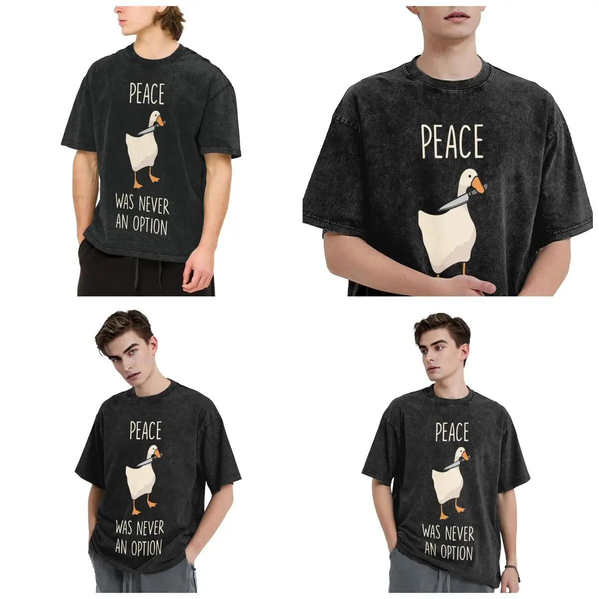 Streetwear T-Shirts Goose Goose Peace Was Never An Option Washed T Shirt Short Sleeve Hip Hop T-Shirt Tops Tees for Men Women