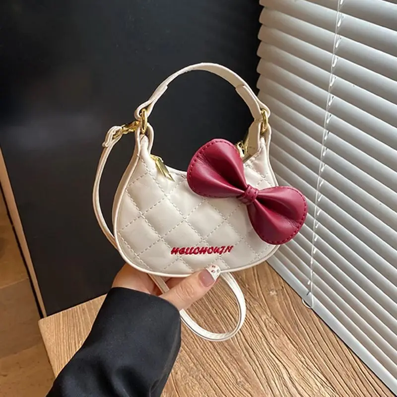 Bowknot Mini Crossbody Bag 2025 Autumn Simple Chic Casual Grid Design of Stitching Line Small Handbag Cute Women's Purse