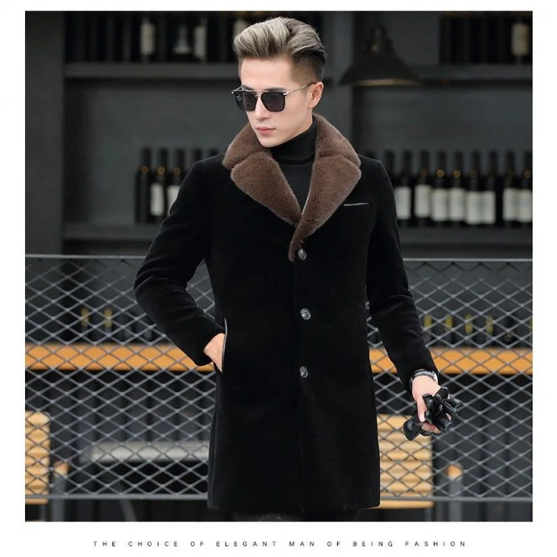 

2025 men's winter imitation mink coat, suit collar, loose, medium and long thickened warm trench coat