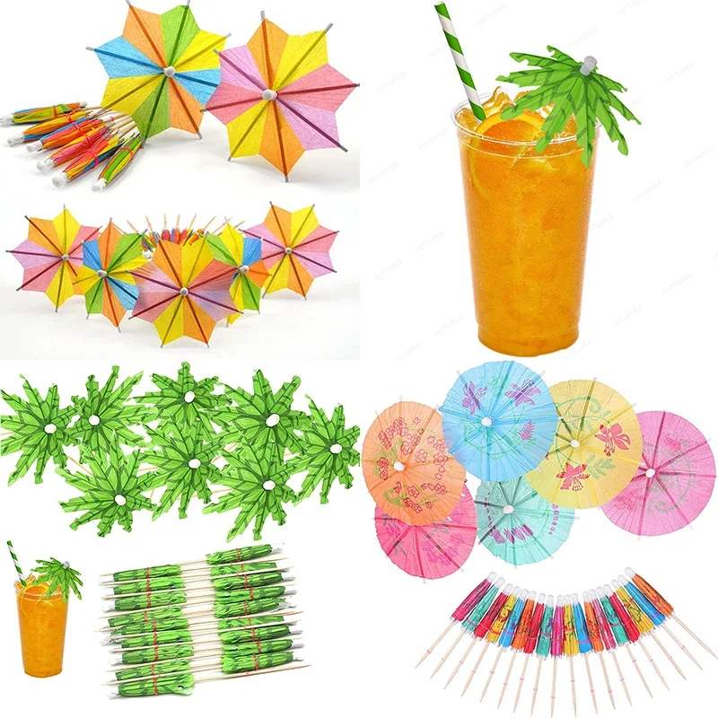 Umbrella Cocktail Drink Picks Food Fruit Bamboo Toothpick Dessert Cake Stick Hawaiian Birthday Party Wedding Decor