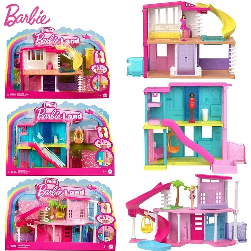 Original Barbie Mini BarbieLand Dolls House Set Furniture Accessories Diy Dreamhouse Toys for Girls Elevator Swimming Pool Scene