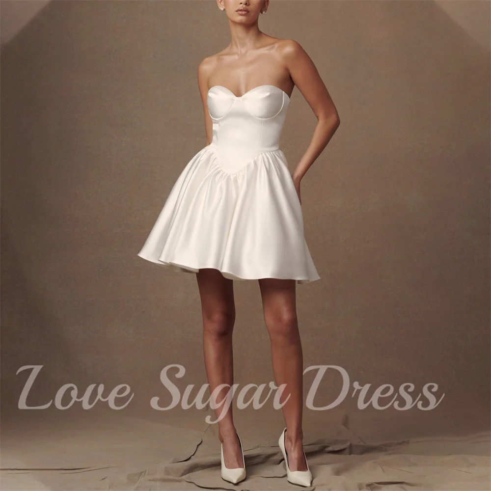 Simple Short Wedding Dress For Women A Line Satin Bridal Gowns With Pockets Sweetheart Mini Formal Bride Dresses robe de mariée