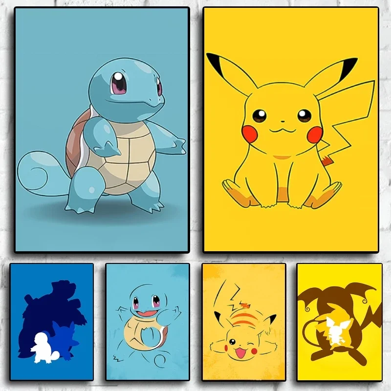 

Japan Anime Pokemon Cartoon Canvas Painting Pikachu Squirtle Wall Art Posters Print Pictures Children's Room Home Decor